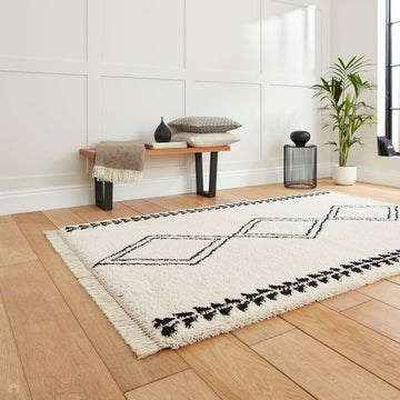 Scandi-Boho RL05 Modern Moroccan Berber Soft Plush Shaggy White/Black Rug-Rug Love Exclusive-Rug Love - The Most Loved Rug Store